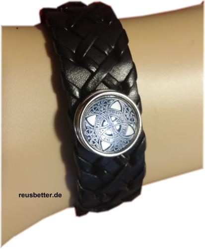 Runen / Futhark Vikings | Snap Lederarmband Schwarz | Glas Cabochon | Motiv Wahl